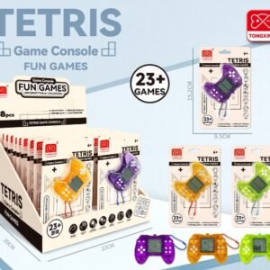 Shaped Mini Educational Tetris Handheld Game Long Round + Squishy Toy Bead Chain Pendant 2 Styles Mixed (2xAG13 Batteries, Battery Included