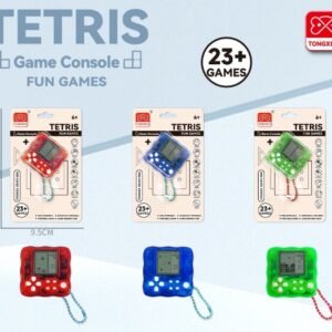 Mini Tetris Handheld Game Long Round -Shaped Bead Chain Pendant (2xAG13 Batteries, Battery Included