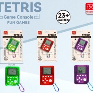 Mini Educational Tetris Handheld Game Squishy Toy -Shaped Bead Chain Pendant (2xAG13 Batteries, Battery Included