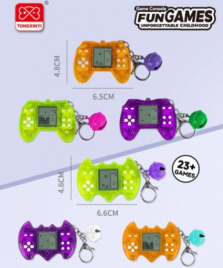 Mini Educational Tetris Handheld Game Cat Ear -Shaped Bead Chain Pendant (2xAG13 Batteries, Battery Included