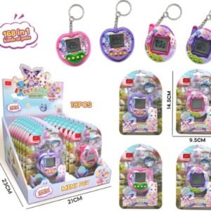 Virtual Pet Handheld Game (2 Styles Mixed) Bell Keychain (2xAG13 Batteries, Battery Included