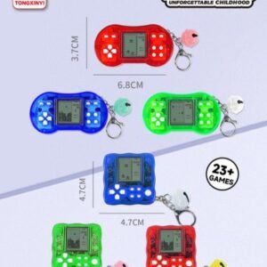 Shaped Mini Educational Tetris Handheld Game Controller + Bat Keychain Bell Pendant 2 Styles Mixed (2xAG13 Batteries, Battery Included