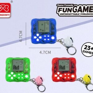 Mini Educational Tetris Handheld Game Long Round -Shaped Keychain Bell Pendant (2xAG13 Batteries, Battery Included