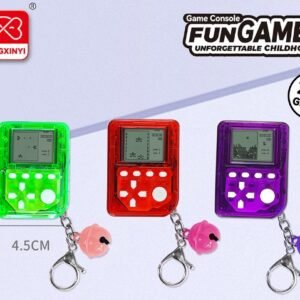Mini Educational Tetris Handheld Game Squishy Toy -Shaped Keychain Bell Pendant (2xAG13 Batteries, Battery Included